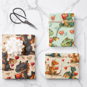 Draken houden harten Valentijnsdag Inpakpapier Vel