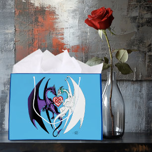 Draken houden van hart blauw groot cadeauzakje