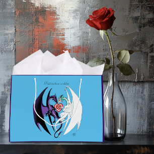Draken houden van hart blauw groot cadeauzakje