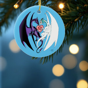 Draken houden van hart blauw keramisch ornament
