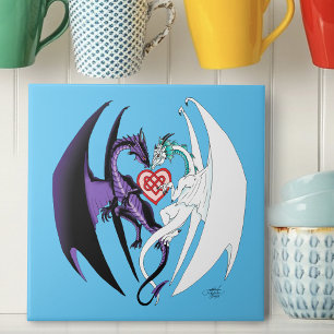 Draken houden van hart blauw tegeltje