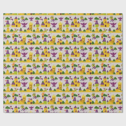 Draken in een sprookjesland cadeaupapier (Vlak)