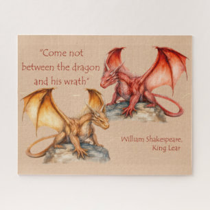 Draken met King Lear citaat rood, goud, wit Legpuzzel
