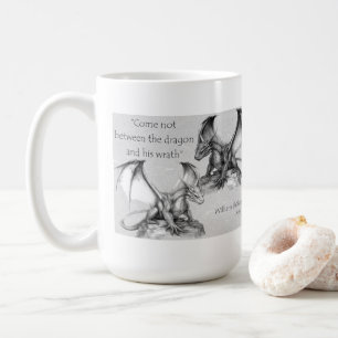 Draken met Koning Lear citaat grijs, zwart, wit mo Koffiemok