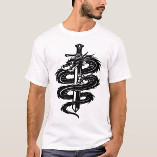 Draken Omwikkelde Zwaard Tattoo Stijl T-shirt