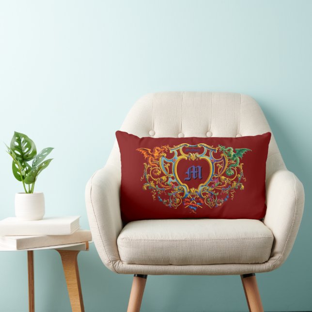 Draken Rococo Cartouche Naam & Monogram Kussen (Stoel)