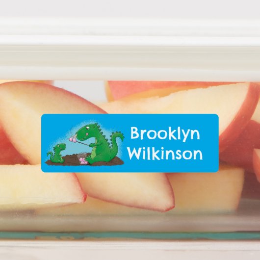 Draken roosteren marshmallows cartoon gepersonalis labels (Aangebracht)