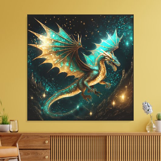 Draken zijn echt Blauwgroen goud ID1005 Canvas Afdruk (Insitu (Woonkamer))