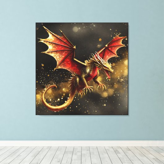 Draken zijn echt rood goud ID1005 Canvas Afdruk (Insitu (Houten vloer))