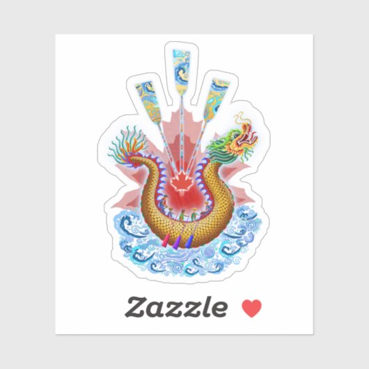 Drakenboot Logo met rood esdoornblad Sticker (Vel)