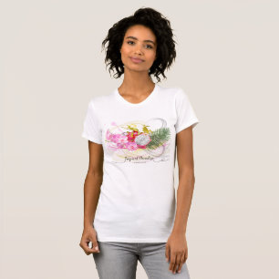 Drakenfruit en roze orchidee tropische kalligrafie t-shirt