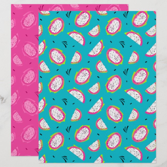 Drakenfruit scrapbookpapier (Voorkant / Achterkant)