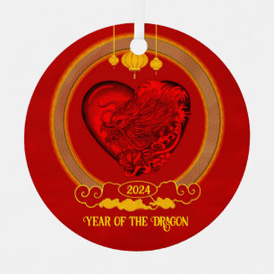 Drakenhart, jaar van de draak metalen ornament
