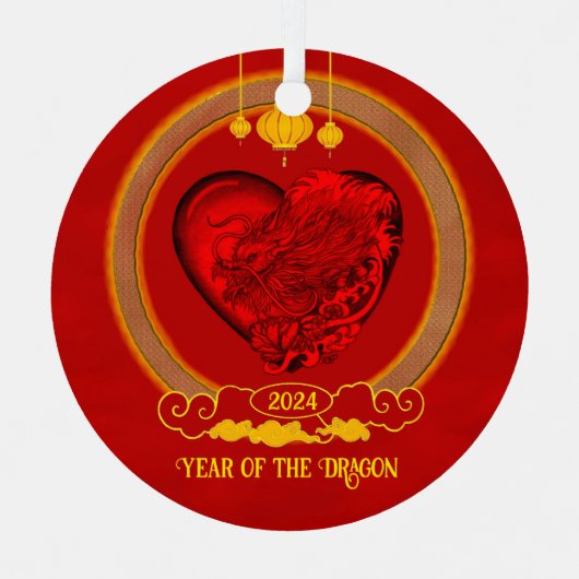 Drakenhart, jaar van de draak metalen ornament (Voorkant)