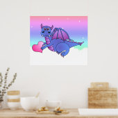 Drakenhart - Kute Blue & Paarse dragon Poster (Keuken)