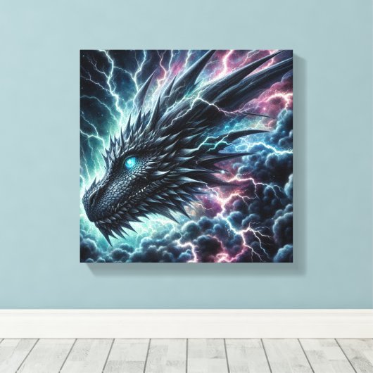 Drakenhoofd in een onweersbui met bliksem canvas afdruk (Insitu (Houten vloer))