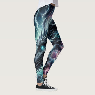 Drakenhoofd in een onweersbui met bliksem leggings