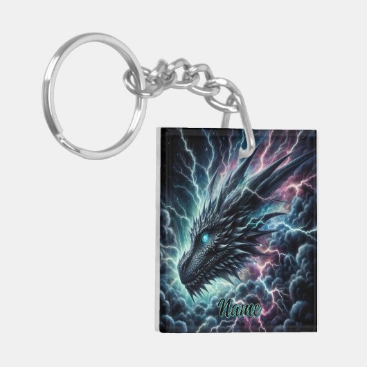 Drakenhoofd in een onweersbui met bliksem sleutelhanger (Voorkant Links)