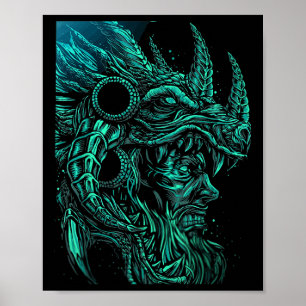 Drakenhoofd Odin Nordic God of War Zonen Viking Poster