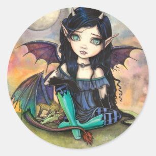Drakenkind Cuge Grote-Oog Fee en Draak Ronde Sticker