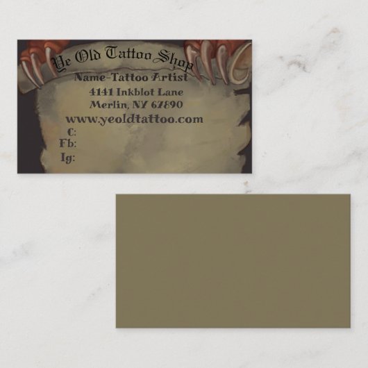 Drakenklauw op Scroll Visitekaartje (Voorkant / Achterkant)