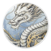 Drakenknoppen, witgouden drakenkunst keramische knop (Voorkant)
