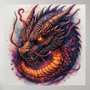 Drakenkop Met Felle Ogen Fantasie Kunstprint Poster