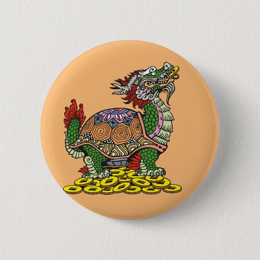 Drakenkopschildpad zit op veel munten, maar ronde button 5,7 cm (Voorkant)