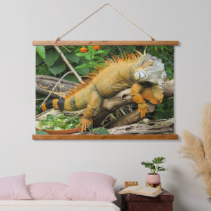Drakenlicht bruin en oranje trekhagedis hangend wandkleed