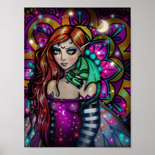 Drakenmeisje Fantasie Kunst van Molly Harrison Poster