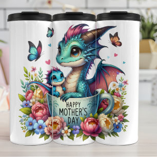 Drakenmoeder: Pup, Bloemen, Moederdag Thermosbeker