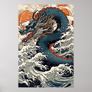 Drakenmuur Poster, Japanse kunstillustratie Poster