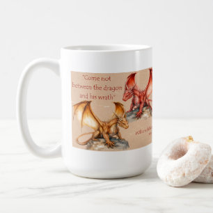 Drakens met Koning Lear citaat rode, gouden, witte Koffiemok