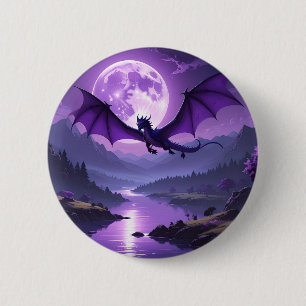 Drakens Nacht – Paarse Fantasie Bureaumat 🌙🐉 Ronde Button 5,7 Cm