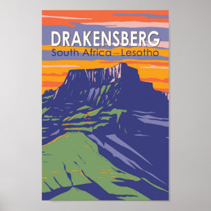 Drakensberg Zuid-Afrika Lesotho Travel Art Retro Poster