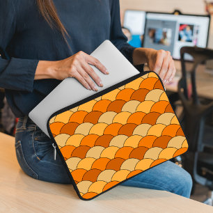 Drakenschubben, waaier, golven, Seigaiha, oranje Laptop Sleeve