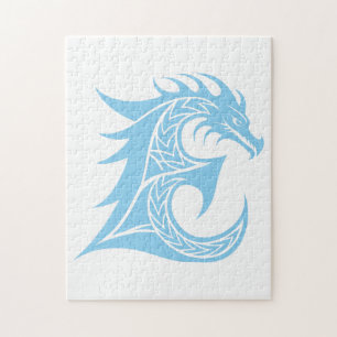 Drakenstijl Letter E, Draken Alfabet, Monogram Legpuzzel