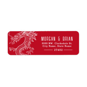 Drakenstijl Pre-Addressed Rode Stijl Etiket