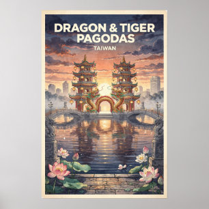 Drakentempel en Tijgerpagode Taiwan Reisretro Poster
