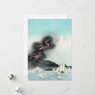 Drakenwoede Zeeslag om Mount Fuji, Japan Feestdagenkaart