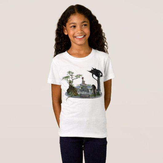 Drakenwolf en Elf Fantasy Scene T-shirt (Voorkant volledig)