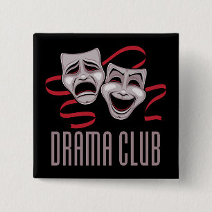 Drama Club Komedie- en tragediemaskers Vierkante Button 5,1 Cm
