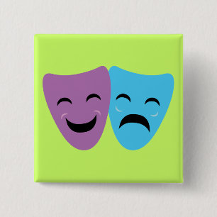 Drama maskers vierkante button 5,1 cm