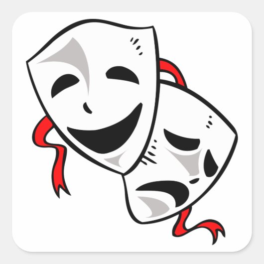 Drama maskers vierkante sticker (Voorkant)