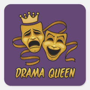 Drama Queen Comedy en Tragedie Gold Theater Mask Vierkante Sticker