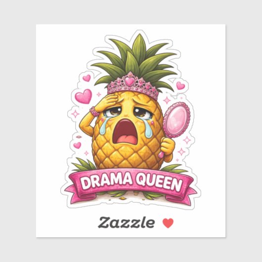 Drama Queen Pineapple Custom-Cut Vinyl Sticker (Feuille)