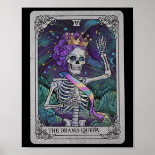 Drama Skelet Queen Tarot Kaart Gothic Witchy Hall Poster