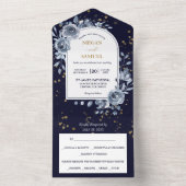 Dramatic Blue Rose Bouquet Photo Wedding All In One Uitnodiging (Binnen)