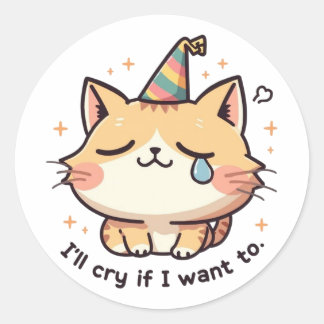 Dramatic Cat Crying Party Sticker - Relatable Humo