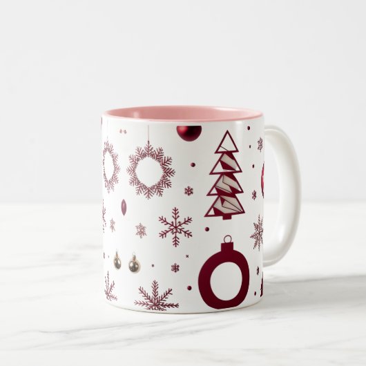 Dramatic Deep Red Geometric Layered Tree  Tweekleurige Koffiemok (Voorkant rechts)